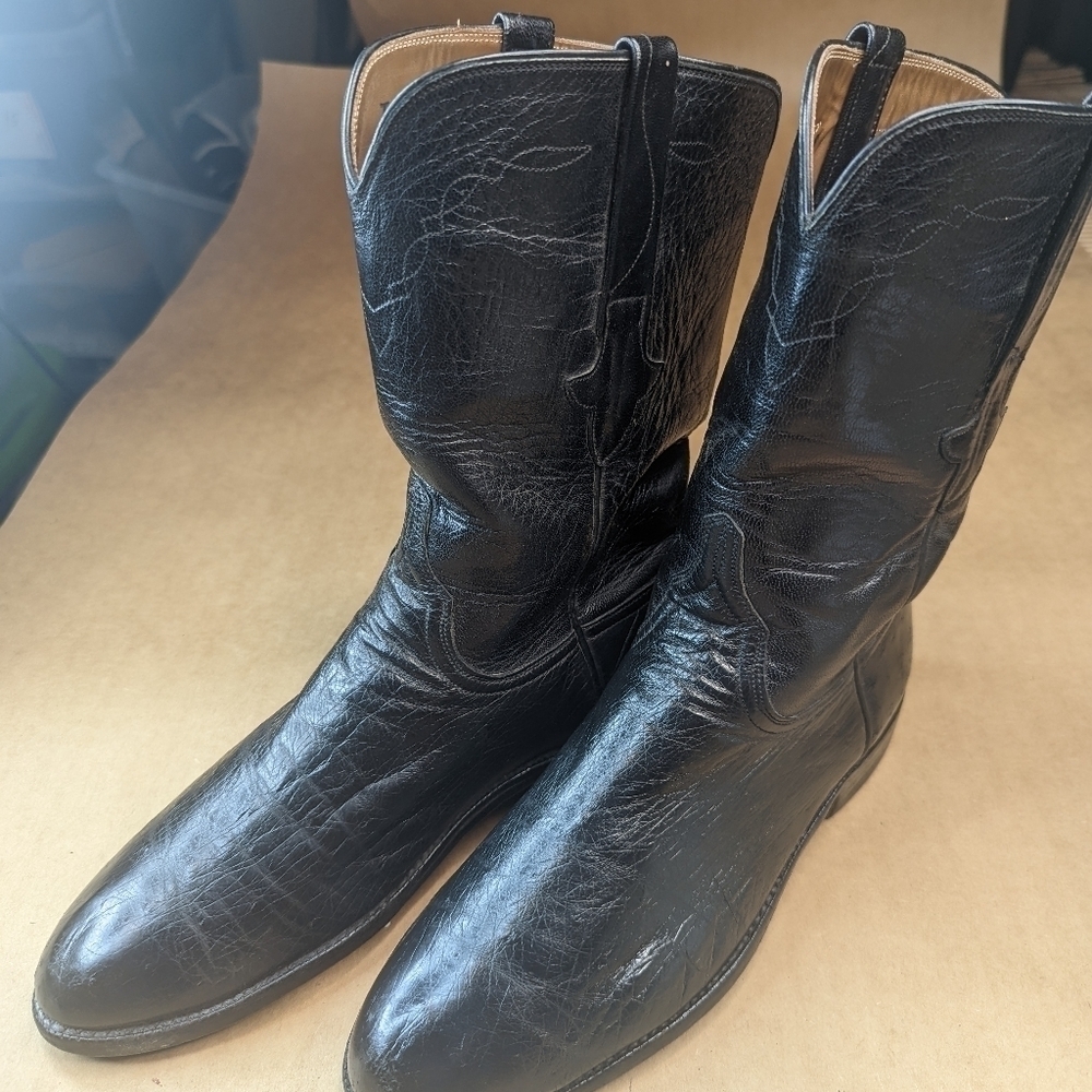 Lucchese Boots men's size 8D Exotic Genuine Black Smooth Ostrich classic Western